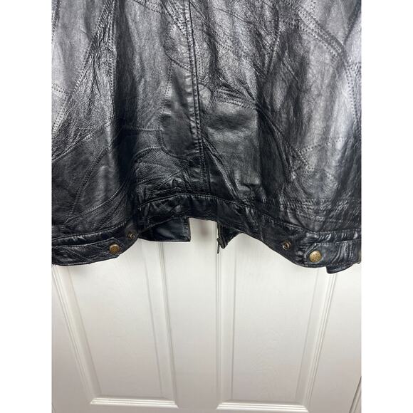 Vintage Leather & Soul Black Patchworked 90s Leather Zip-up Jacket Large Moto - Picture 8 of 10